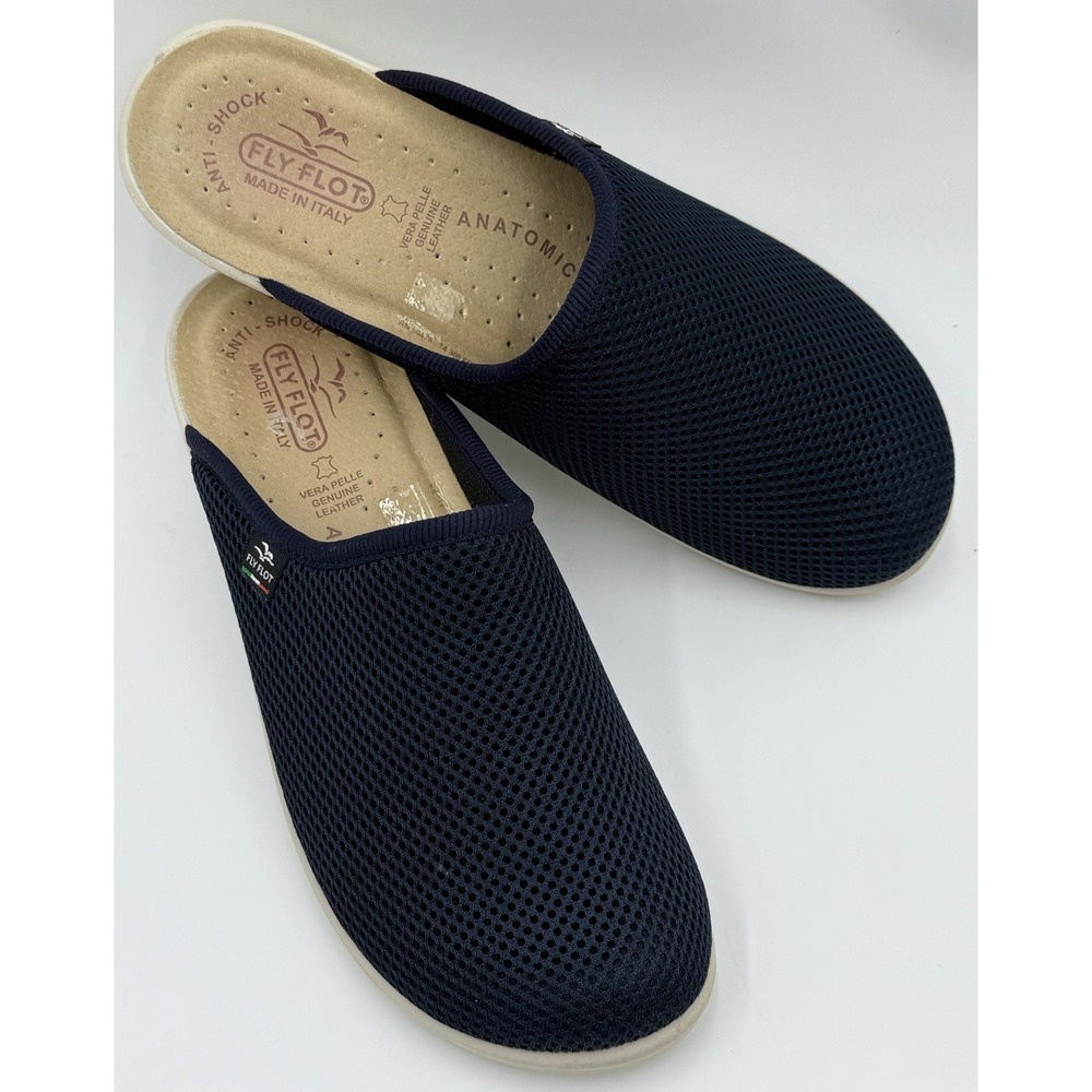 Fly Flot Mules Clogs Womens‎  9.5 US  41 EU Navy Blue Mesh Anti Shock